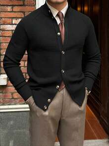 WAIT HIM Men's Casual Minimalist Button-Up Long Sleeve Sweater, Autumn/Winter