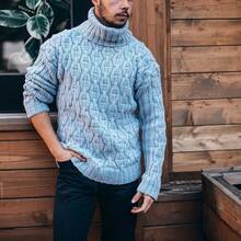 Men's Autumn And Winter Turtleneck Sweater, Diamond Needle, Chunky Twisted Yarn, Cos Knit Sweater