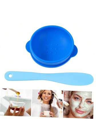 2件套硅胶面膜搅拌碗和刮刀套装，适合自制面膜，质地柔软舒适，家用和美发沙龙均可使用，配有同色刮刀。