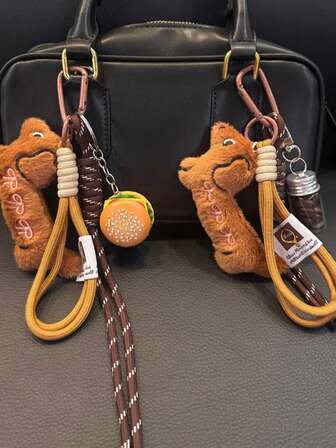 Stylish And Adorable Dachshund Dog Carabiner Rope Hamburger Bag Charm, Bagel Coffee Bean Keychain, Autumn/Winter Color Scheme Fashionable Bag Charm, Perfect Gift For Women, Birthday Gift, Christmas Gift, Valentine'S Day Gift, Mother'S Day Gift, Back-To-School Gift, Holiday Gift