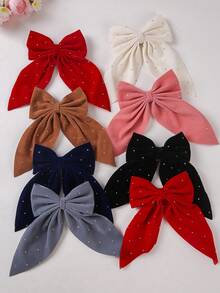 7pcs/Set Girls Velvet Rhinestone Bow Hairpins, Starry Crystal Hair Clips, Daily Use Hair Accessories - Multicolor - View 3