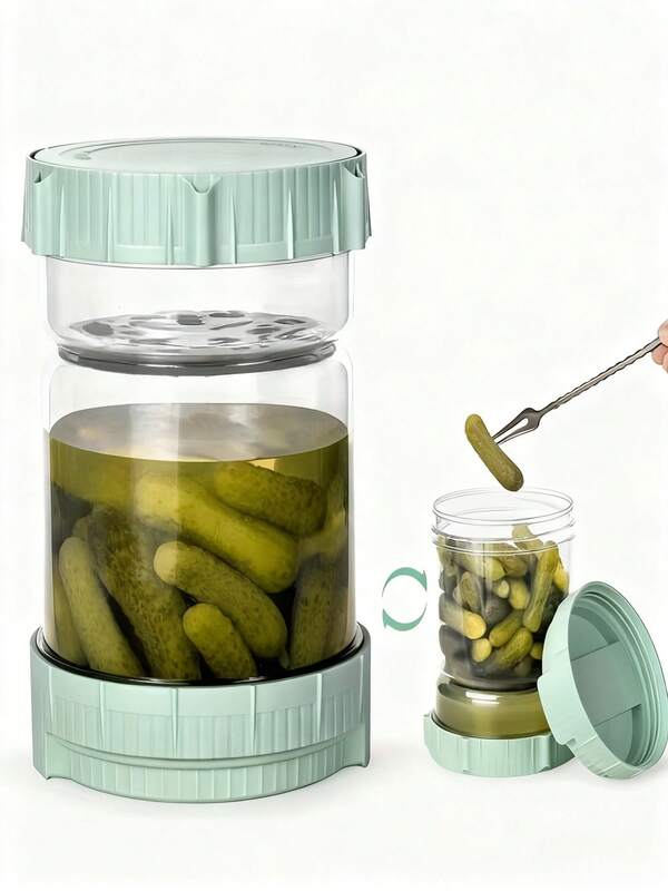 1 Stück 50 Oz (ca. 1,4 kg) Gurkenglas mit Filterklappendeckel, großer Weithalsglas aus grünem PP-Material, auslaufsicher, zum Selbermachen von Essiggurken/Küchenlagerung & Fermentation