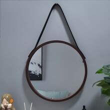 1pc Espelho de parede com moldura de madeira para dormitório, penteadeira, banheiro, maquiagem