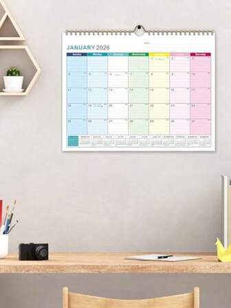 Calendario de pared 2026 - Calendario mensual de 18 meses 2026-2027, de enero de 2026 a junio de 2027, calendario de pared colgante 2026 con papel grueso, bloque rayado, encuadernación de alambre doble