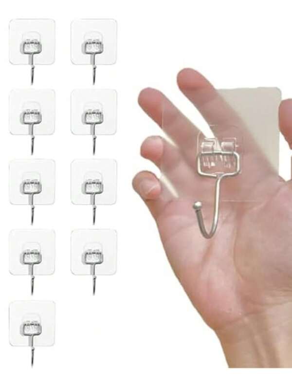 Large Adhesive Hooks For Heavy-Duty Hanging, Drill-Free & Trace-Free, Waterproof & Rustproof Wall Hooks. Made Of Plastic, Easy To Install, Space-Saving Design. Bathroom Accessories With Stylish Look & Sturdy Structure, Suitable For Bathroom, Kitchen & Home Use