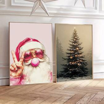 1/2pcs Christmas Wall Arts Posters Modern Creative Style Complementary Decorative Paintings. Suitable For Living Rooms, Bedrooms,And Children's Rooms.It Adds A Relaxed And Fun Atmosphere To The Decorated Home Space.Printed Picture Posters, (No Frame/Framed)