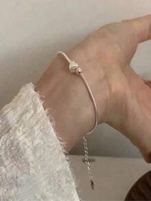 1pc Elegant Silver Stainless Steel Necklace - Non-Fading Heart Charm Dainty Chain For Women,  Minimalist Jewelry, Perfect For Valentine's Day, Anniversaries & Daily Wear, Romantic Symbolic Accessory, Ideal Layering Necklace, Cute Gift For Her - 銀色 - 查看 2