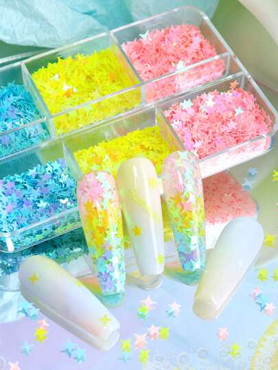 Colorful Macaron Stars Sequins Nails Art Accessories Shinny Four-Pointed Stars Manicure Charms Korean Japanese Nail Parts