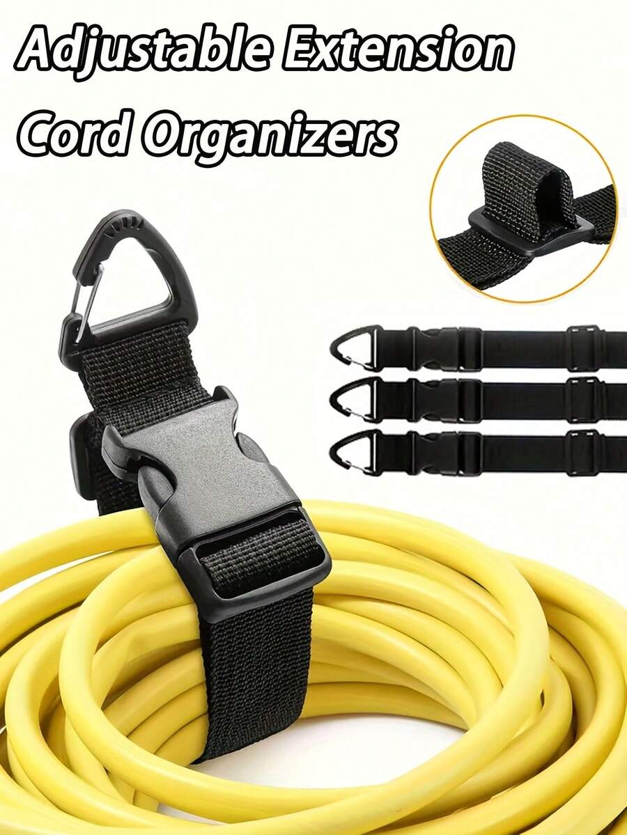 Adjustable Extension Cord Organizers , 4pcs , With 3-Axis Buckle , Black Durable Polypropylene Storage Straps , Secure Cord Management , Cord Holder , Tool Organizer , For Workshop , Garage & Home Organization , Sturdy Construction - Multicolor - View 1