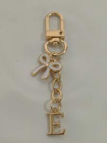 1pc White Exquisite Bow Tie Capital A-Z Letter Keychain Pendant Suitable For Bags, Backpacks, Car Key Pendants, Graduation Season, School Season, Small Gifts For Each Other, Suitable For Handbags, Backpacks, Keys,