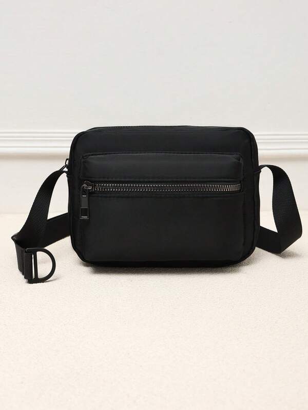Solid-Color Casual Single-Shoulder Crossbody Bag, Multi-Pocket Mini Camera Bag, Neutral Style, Feature Adjustable Shoulder Strap Pouch