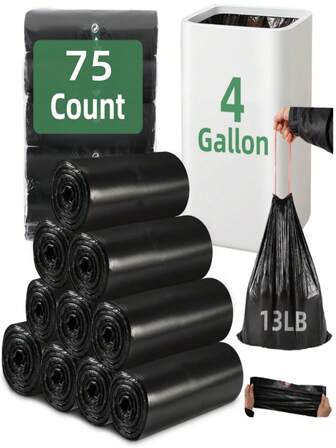 5 Rolls /1Roll Thickened Strong Drawstring Trash Bags Garbage, Portable Polyethylene Waste Bags,Strong Unscented White Plastic Wastebasket Bin Liners,Suitable For Kitchen Office,Toilet,Bathroom And Bedroom