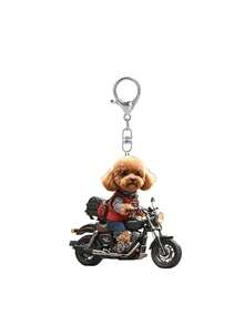 Llavero de acrílico con diseño de caniche en motocicleta lindo, accesorio multifuncional para llaves de auto, diseño de patrón 2D impermeable, adorno exquisito para amantes de las mascotas, accesorio de motocicleta, diseño plano 2D, adecuado para colgar en mochilas y llaves, regalo perfecto para familiares y amigos - Multicolor - Ver 13