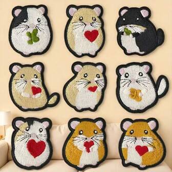 9片装3D立体刺绣徽章，热封设计，适用于服装、帽子、夹克等，DIY卡通刺绣徽章套装，也适用于手机壳、包包和服饰装饰。