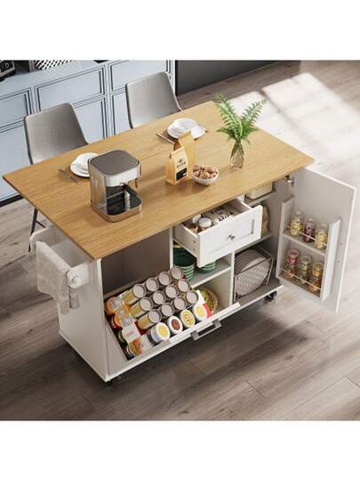 Moderne Kitchen Isl Cabinet Waste Bins, Sideboard, Multifunctional Dining Tafel Storage Space, Food Cart Snack Shelves Stretch Function Cabinets, Wit view 2