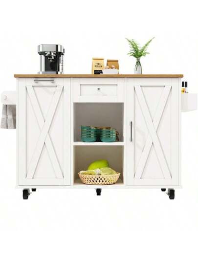 Moderne Kitchen Isl Cabinet Waste Bins, Sideboard, Multifunctional Dining Tafel Storage Space, Food Cart Snack Shelves Stretch Function Cabinets, Wit