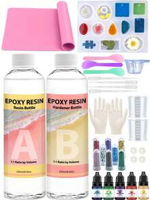 1:1 环氧树脂 240/500ml 水晶透明环氧树脂套装，适用于 DIY 艺术、木工、珠宝制作、杯垫、模具铸造环氧树脂 - 低粘度，适合初学者和专业人士 - Epoxy Resin - 查看 3