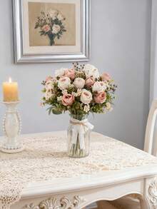 1/80 künstliche Rose, künstliche Blume, Seiden-Stickerei Blumenstrauß, Künstliche Pflanze, Künstliche Blumen, für Heim-Dekoration, Hochzeitsdekoration, Frühlingsdekoration, Raumdekoration, Küche, Esszimmer, Schlafzimmerdekoration, Valentinstag-Dekoration, Neujahrsdekoration - Pink - Übersicht 7