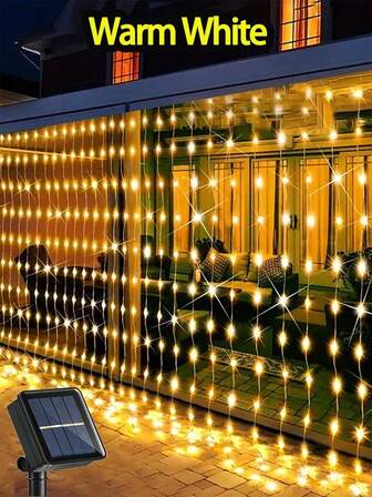 300/200/100 LEDs Solar Curtain Light, Outdoor Light, IP54 Waterproof 8 Lighting Modes Fairy Lights Christmas Party Wedding Home Bedroom Garden Wall Decor, Halloween Decorations Lights Outdoor 9.8Ftx9.8Ft/9.8Ftx6.5Ft/9.8Ftx3.2Ft