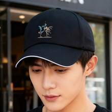 A black dolphin and a cool parrot-patterned cap. Summer fashion for men. breathable snapback duck cap baseball cap small head around low cap retro sports snapback cap Duckville cap Baseball cap unisex fashionable low cap graphic print large head around visual ball cap - ブラック - チェックする 4