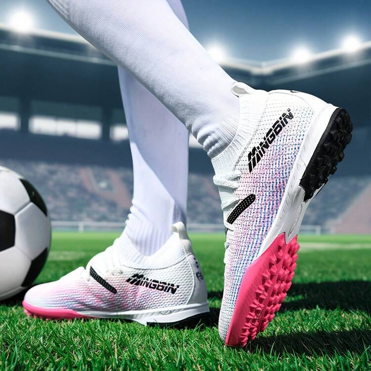 1 Pair Adult Student Youth Soccer Cleats, Low-Top Outdoor Team Sports Shoes, Large Size Non-Slip Wear-Resistant TF Studs For Artificial Turf, Sand, Natural Grass, Indoor Court, Men's Soccer Training Shoes With Laces, Small Size Football Shoes, Leather Women's Soccer Shoes - White Powder - View 9