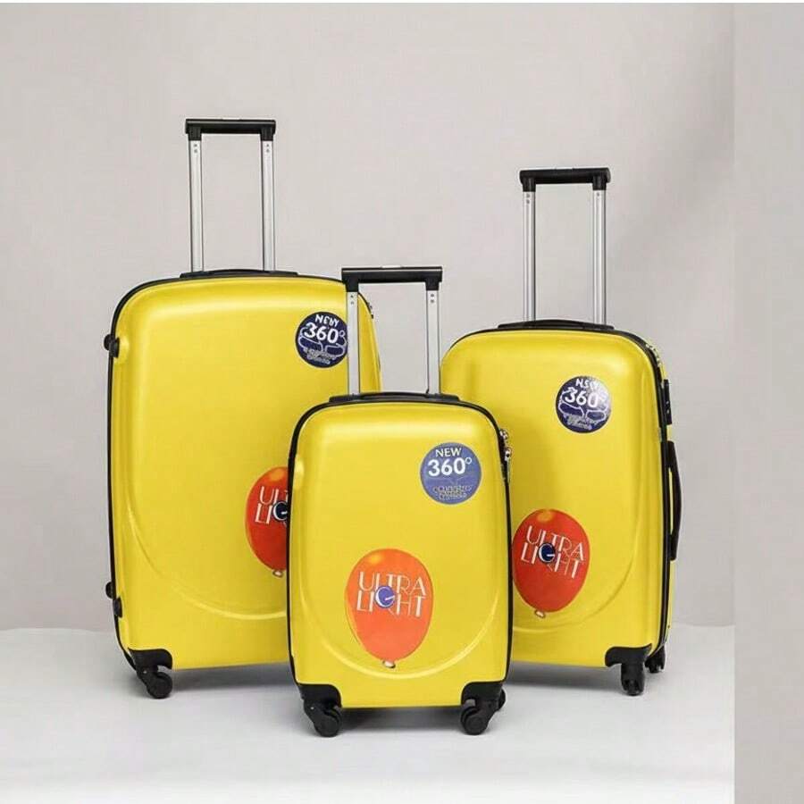 3pcs/Set Premium 20", 24", 28" Rolling Luggage, PP Hard Shell Suitcase With Spinner Wheels, Large Capacity Travel Bags For Men - Yellow - View 1