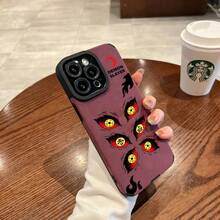 Étui en cuir suède et silicone de luxe avec motif d'œil de démon Kokushibo, compatible avec iPhone 17, 16, 15, 13, 12, 11, 14 Pro Max, XS, XR, 7, 8 Plus, X. Coque et étui compatibles avec 17 Pro, 17 Pro Max, 17. - Rouge foncé - Voir 2