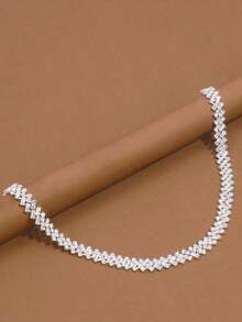 1pc Luxury Drop Claw Chain Soldered Necklace Women, Wedding, Engagement, Evening Party - Bạc - Xem 3