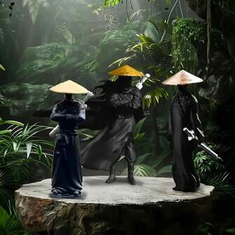 1/3/4pcs Anime Style Samurai Sword Master Resin Figurine, Elegant Three Musketeers Statue With Cloak & Sword, Horse, Suitable For Garden Bonsai, Aquarium, Outdoor Garden And Car Decor, Miniature Landscape Accessory, Multipurpose Indoor/Outdoor Desktop Decoration, New Year Holiday Gift