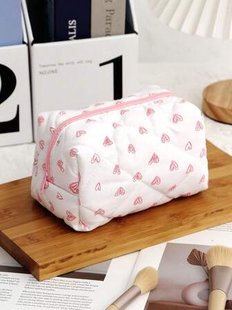1Pc Cute Heart Pattern Multifunctional Makeup Bag, Sanitary Bag, Coin Bag ,Pink Square Cosmetic Bag Large Capacity Make Up Bag Large Capacity For Travel Makeup Bag Makeup Pouch Skincare Bag Toiletry Bag Packing Cubes, Travel Essentials Cruise Essentials Dorm Essentials,Valentine's Day & Birthday Gift