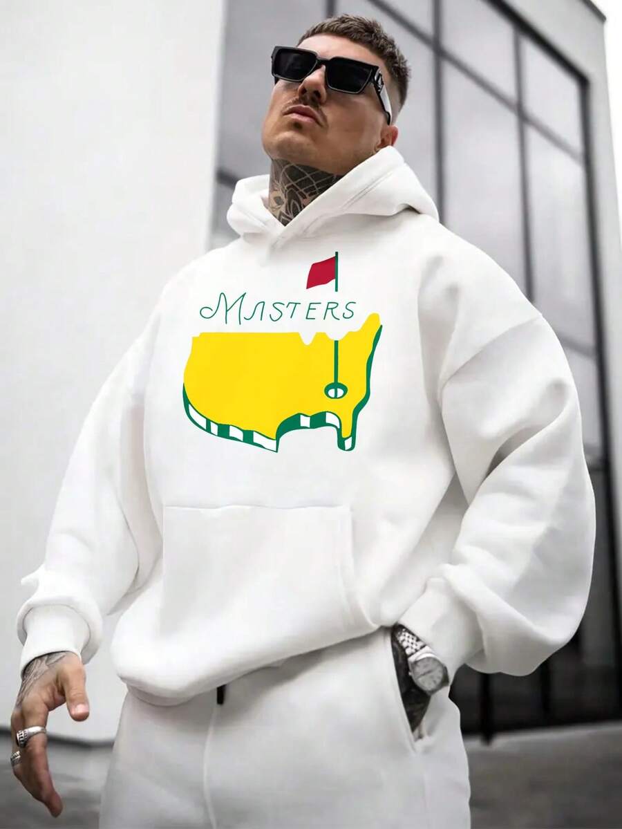 Sudadera de hombre con diseño de mapa de campo de golf Masters con bandera verde y amarilla, de corte regular, cómoda y de ajuste relajado para uso al aire libre, en colores negro, gris y blanco con textura suave - Blanco - Ver 1