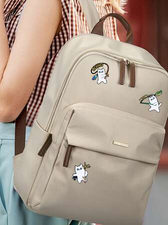 3pcs Cute Cat Fishing Enamel Brooch, Funny "YEP WOW BOING" Animal Badges, Cartoon Lapel Pins For Clothing & Bags, Ideal Gift For Cat Lovers