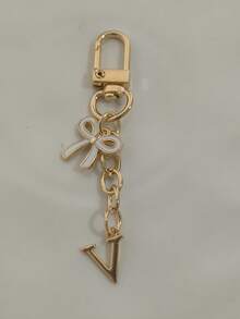 1pc White Exquisite Bow Tie Capital A-Z Letter Keychain Pendant Suitable For Bags, Backpacks, Car Key Pendants, Graduation Season, School Season, Small Gifts For Each Other, Suitable For Handbags, Backpacks, Keys,