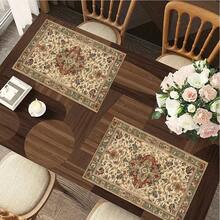 1/4/6 miếng lót đĩa bằng vải lanh polyester in họa tiết hoa và hình học theo chủ đề lễ hội Trung Đông, thích hợp để trang trí bàn ăn ngày lễ, lót nồi, lót bàn bếp, trang trí bàn ăn kiểu phương Tây - Nhiều màu - Xem 4
