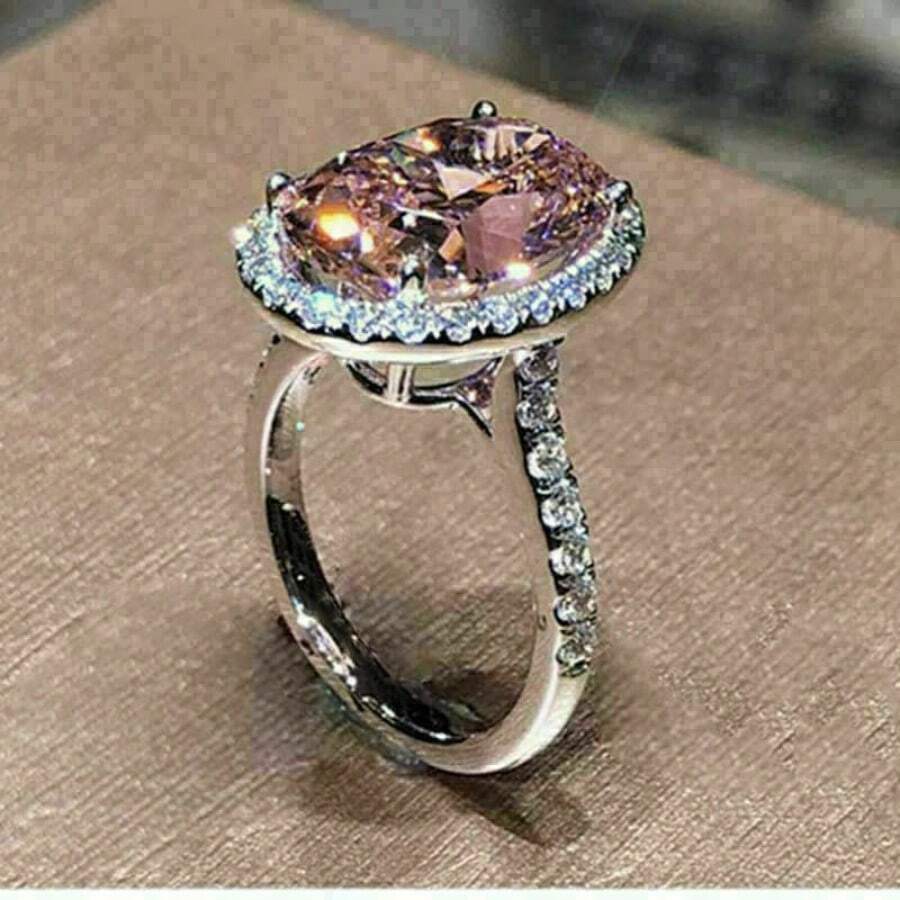 1Pc Luxury Women's Fashion Zirconia Ring, Suitable For Valentine's Day, Vacation, Commuting, Dating, Party, Weddings, Engagements, Proposal Rings, Suitable For Wife, Girlfriends, Anniversary, New Year Gifts, Suitable For All Seasons - 粉色 - 查看 1