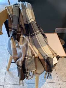 1pc Women's Plaid Fringed Scarf, Faux Cashmere, Warm, Suitable For Autumn And Winter Daily Women's Accessories - 棕色 - 查看 10