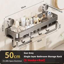 Easy To Install Suction Cup Shower Storage Rack - Durable Anti Rust Plastic Wall Mounted Floating Shelf, Strong Adhesive Design, Space Saving, Suitable For Shampoo, Soap And Toiletries, Easy Assembly, Bathroom Organizer, Durable Material, Stylish Shelf, Corrosion-Resistant Material - 50cm-附吸盤 - 查看 1