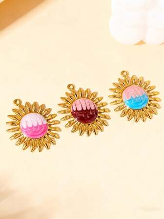 1件 跨境不锈钢DIY渐变向日葵吊坠项链配饰