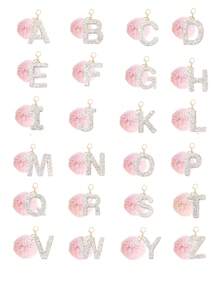 1pc Fashionable Luxurious Alphabet Necklace And Fluffy Pom Pom Keychain Bulk,Faux Pompoms Keyring For Women Bags Craft,Keychain, Bag Charm,Diy Backpack Decorrhinestone,Letter A-Z, With Tote Bags, Backpacks, Shoulder Bags, Etc,For Women Bag Pendant Charm,Car Accessories Bag Charm,Birthday/Mothers Day Gifts For Women,Christmas Gifts, New Year's Gifts - Multicolor - View 2