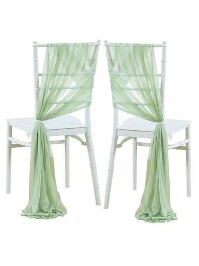 10pcs Sage Green Shiny Chiffon Chair Sash For Wedding, Chiffon Chair Decoration Sash, Transparent Church Aisle Decor, Suitable For Wedding Reception, Hotel, Baby Shower, Bridal Shower, Party, Outdoor Event, Valentine's Day, Birthday, Family Gathering, Photography Props