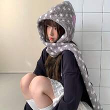 波点甜美毛绒帽，韩版ins风女士冬季帽子围巾二合一，百搭实用，大头围，美白装饰，情人节礼物 - 彩色 - 查看 5