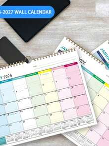 Calendario de pared 2026 - Calendario mensual de 18 meses 2026-2027, de enero de 2026 a junio de 2027, calendario de pared colgante 2026 con papel grueso, bloque rayado, encuadernación de alambre doble