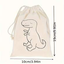 6pcs/Pack Minimalist Line Dinosaur Pattern Drawstring Bags, Lightweight Party Gift Bags, Baby Shower First Birthday Party Favor Bags For Kids Celebrations, Special Events And Gatherings - Beige - View 4