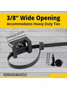 重型电缆扎带固定支架 - 0.6x0.4 英寸超薄黑色聚合物电缆夹，带永久性粘合底座，适用于墙壁、桌面、踢脚线 - 家用/办公、电视、电脑、以太网电缆管理（无需钻孔）