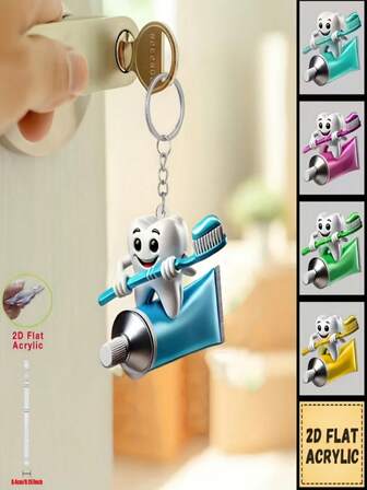2D Flat, 1pc/5pcs Cute Tooth Shaped Keychain, Bag Pendant/Car Decor/Phone Charm, Perfect Birthday/Party/Anniversary/Independence Day/Holiday Gift, 2D Flat Cartoon Acrylic Keychain, Suitable For All Seasons