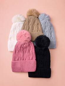 Hatastic 快乐刺绣纹理菱格纹针织保暖加厚绒球帽秋冬礼物音乐节 - 彩色 - 查看 2