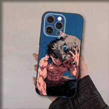 Funda de teléfono con diseño del personaje Hashibira Inosuke de anime, compatible con modelos 17, 16, 15, 14, 13, 12, 11, Pro, Max, Plus, Air, X, XS, XR, SE, 8, 7, Mini, de color negro suave - Z2 - Ver 9