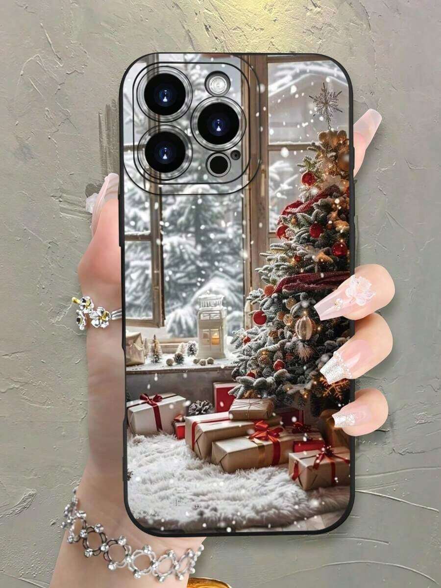 Funda navideña para phone 17 Pro Max (1 unidad). Diseño con árbol y regalos, color negro. Resistente a golpes, con protección elevada para la pantalla y la cámara. Acabado mate, sencillo y ligero. Compatible con phone 17/17 Air/17 Pro/17 Pro Max, 16/16 Plus/16 Pro Max, 15, 14, 13, 12, 11 y series S22, S23, S24, S25 Plus Ultra. Ideal para Pascua, Halloween, cumpleaños, para tu pareja, amigos o para ti mismo. - Negro - Ver 1
