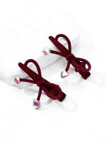 2pcs Women's Solid Color Autumn/Winter Alloy Metal Flocked Bow Crystal Pearl Alligator Hair Clips, Elegant Sweet Versatile For School, Party, Dance, Daily Wear, Hair Claws, Hair Slide, Hair Barrettes