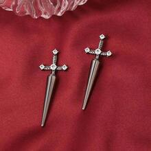 Gothic Sword Earrings For Women,Rhinestone  Pirate Earring,Punk Sword Front Back Stud Earrings Goth Jewelry For Halloween Costume Renaissance Accessories{Inchcolor_nameinch:InchBlackWhiteinch} - BlackWhite - View 6